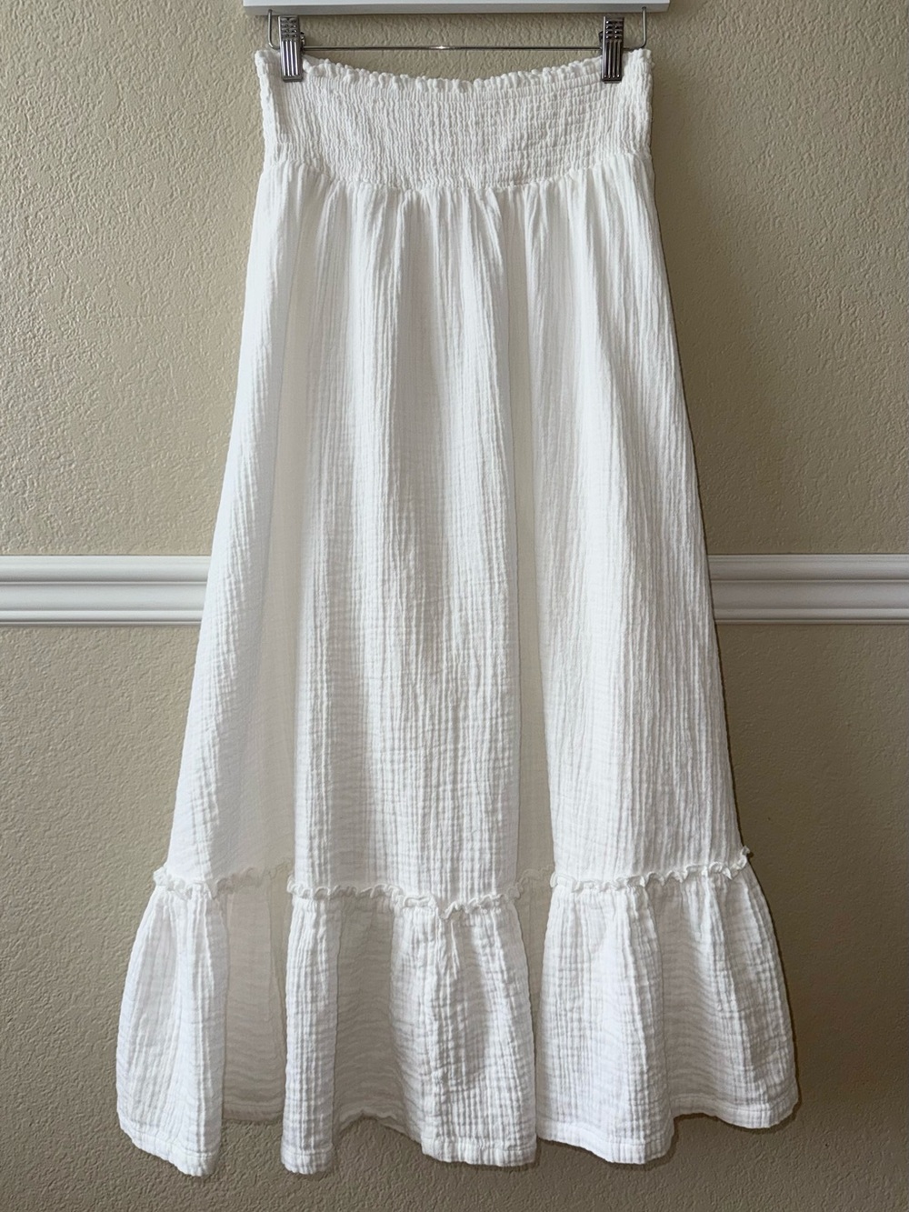 Quince 100% Organic Cotton Gauze Smocked Maxi Skirt Crisp White Coastal XS